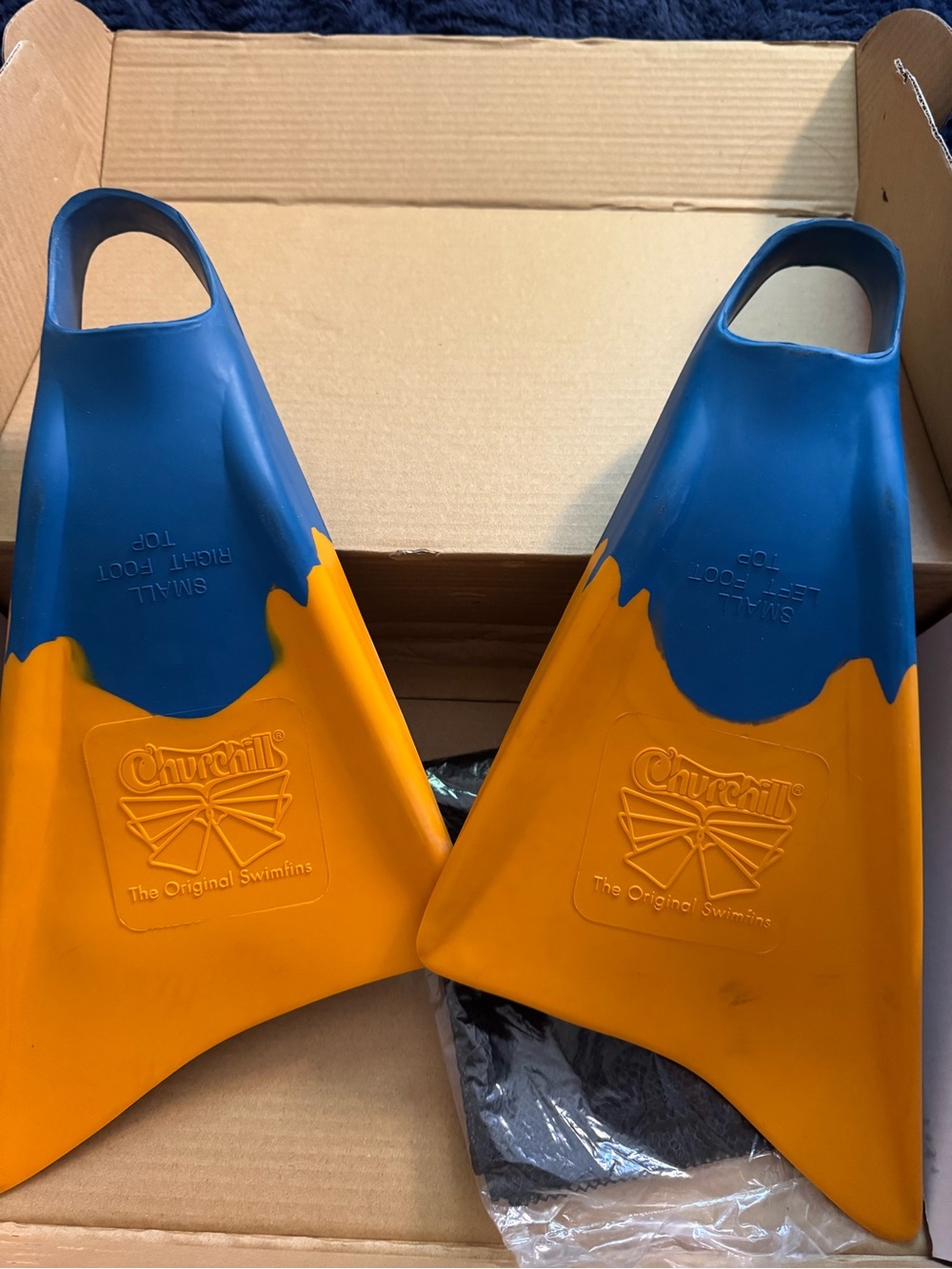 Churchill Adult Small Swim Fins in Blue and Orange - Brand New Never Used